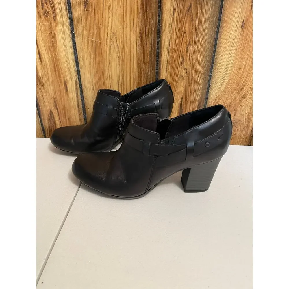 Clarks women’s black leather ankle boots shoes size‎ 7 side zip stylish heel